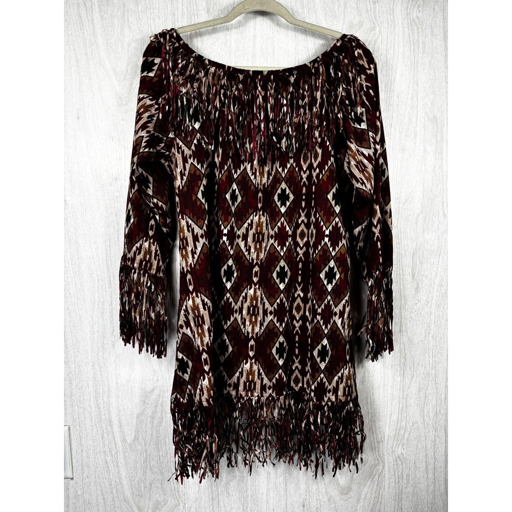 Cinco Ranch Aztec Fringe Tunic XL Western Boho Festival Southwestern Peasant - Picture 4 of 10